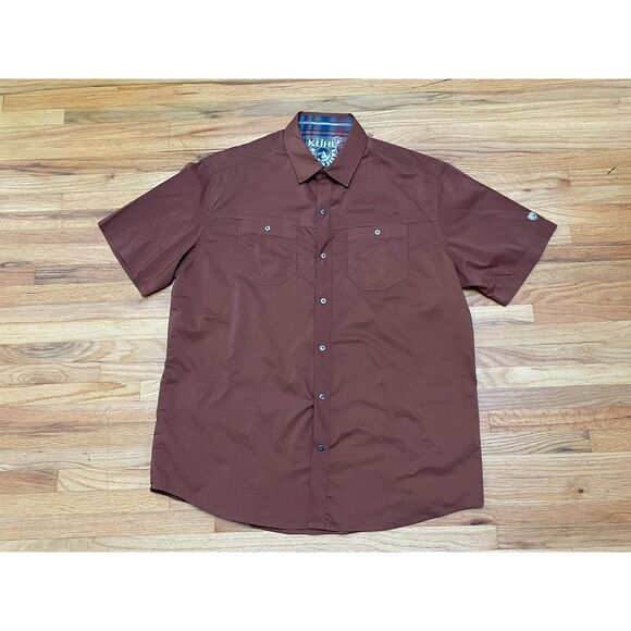 KÜHL Stealth Men’s L Rustic Brick Short Sleeve Button Up Shirt Hiking Fishing - Picture 1 of 8